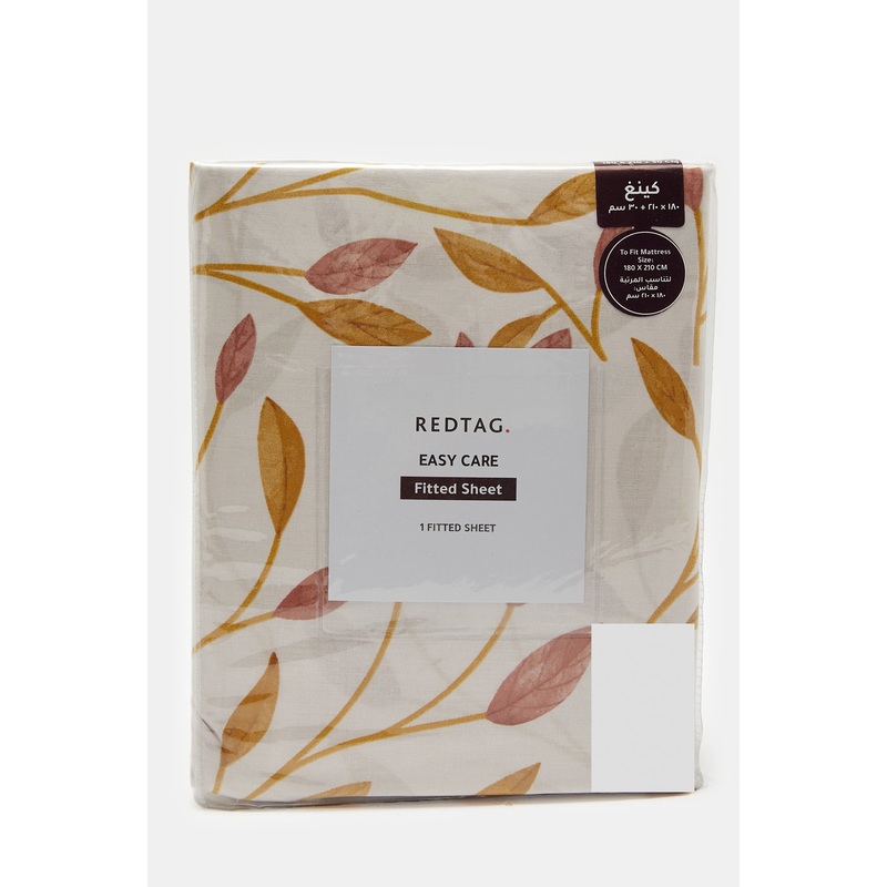 Beige Printed Fitted Sheet (King Size)