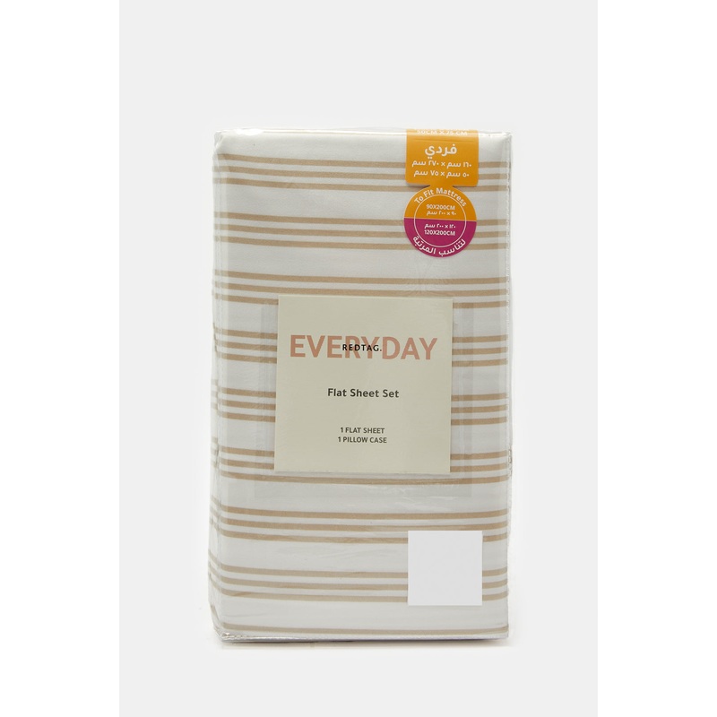 Beige Stripe Printed Flat Sheet (Single Size)