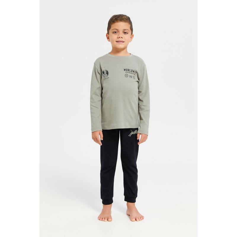 Boys Back And Grey Printed Night suit (2 Piece)