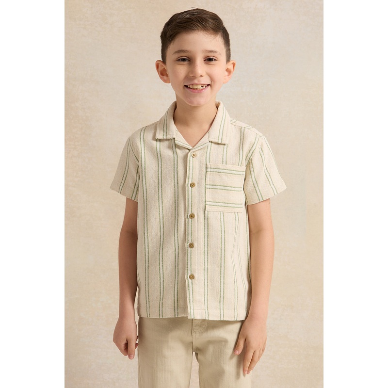 Boys Beige Striped Short Sleeve Shirt