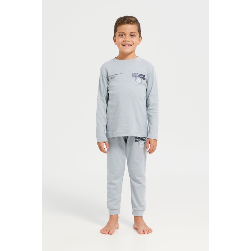 Boys Grey Printed Pyjaam Set (2 Piece)