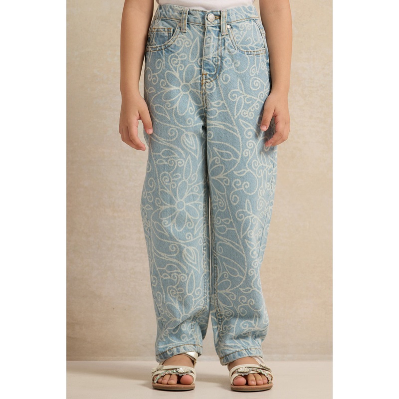 Girls Blue Printed Jeans|2-3 Years|3-4 Years|4-5 Years|5-6 Years|6-7 Years|7-8 Years