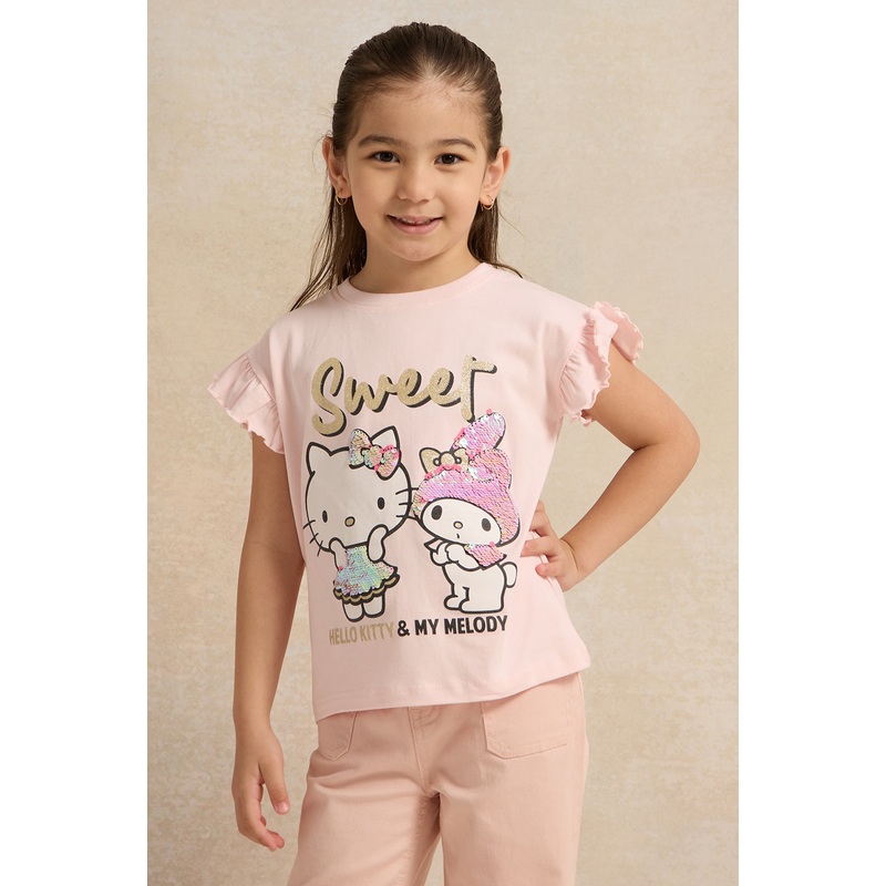 Girls Pink Hello Kitty Printed T-Shirt