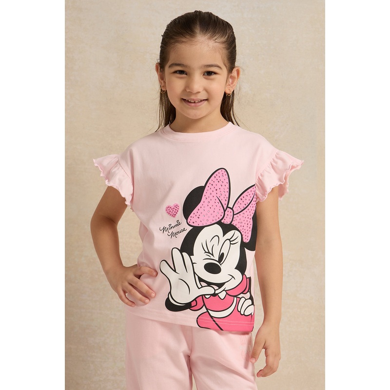 Girls Pink Minnie Mouse Printed T-Shirt