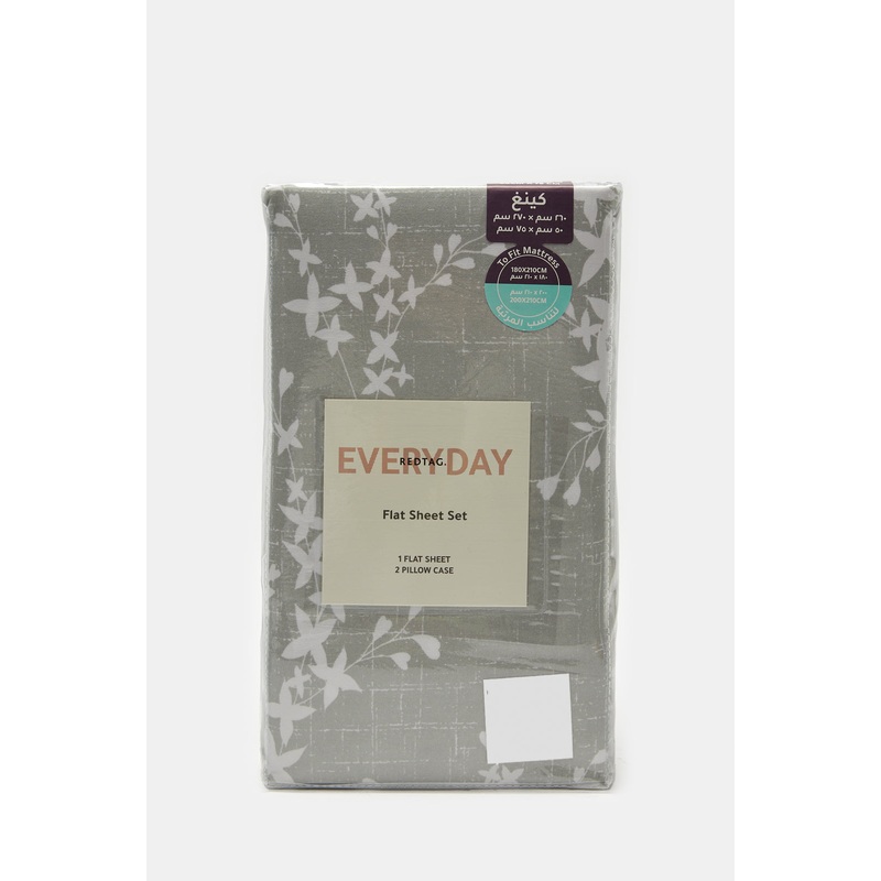 Grey Leaf Printed Flat Sheet (King Size)