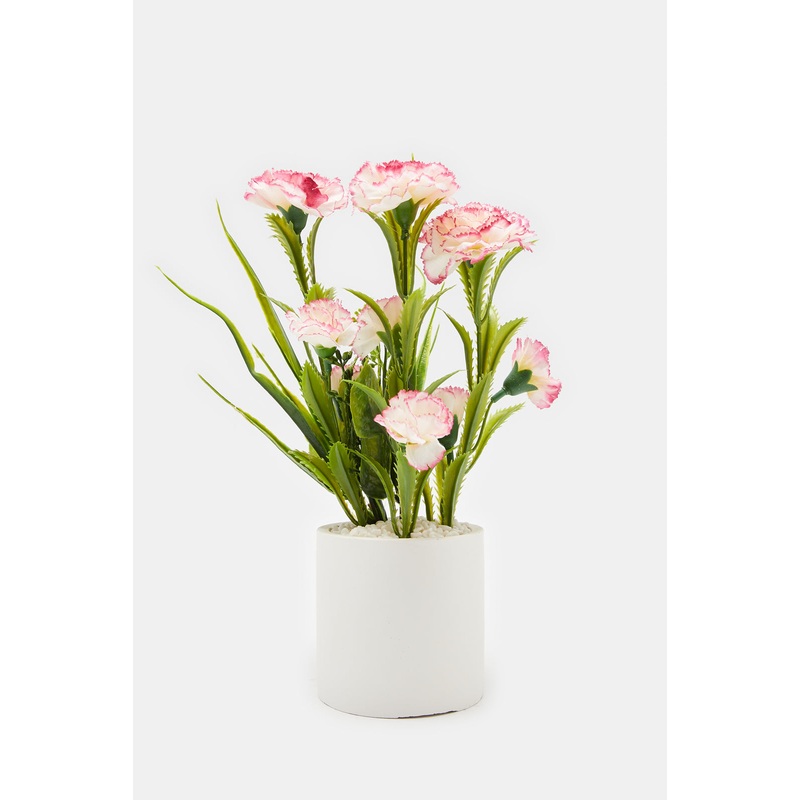 Pink Artificial Tuberose In Cement Pot