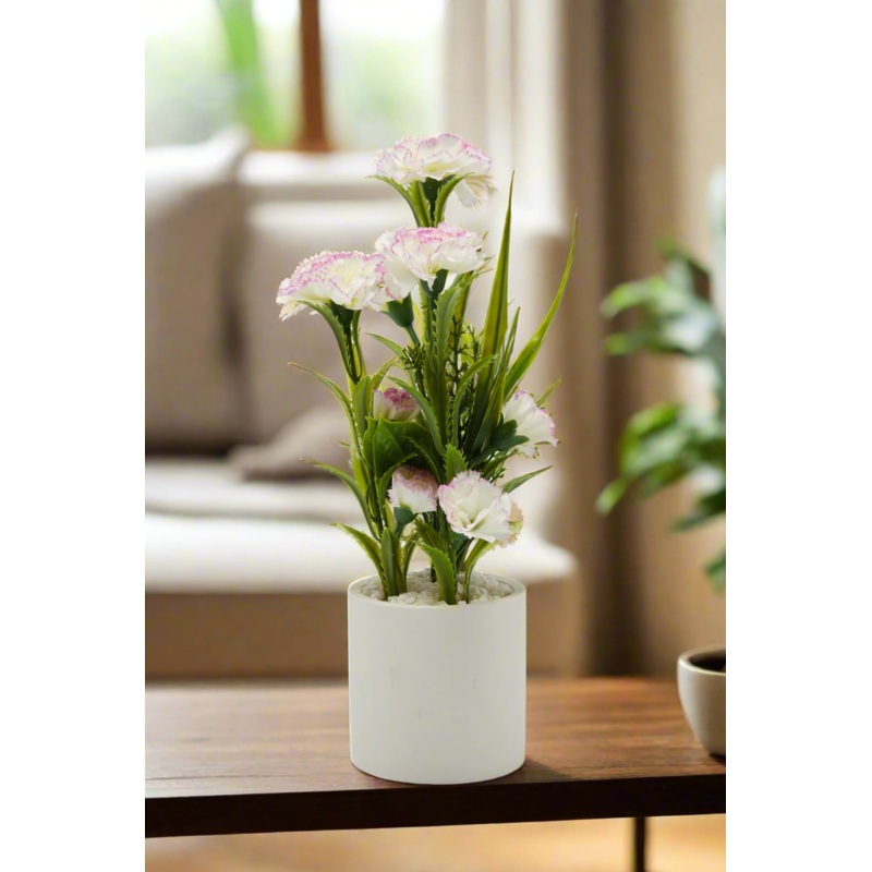 Purple Artificial Tuberose In Cement Pot