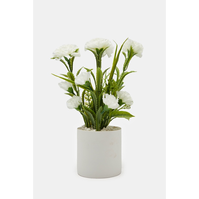 White Artificial Tuberose In Cement Pot