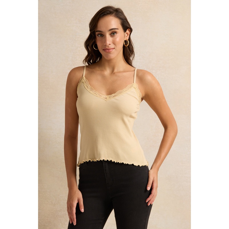 Women Beige Strappy Lace Vest|UK8|UK10|UK12|UK14|UK16|UK18