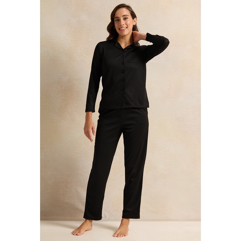 Women Black Solid Pyjama Set (2 Piece)