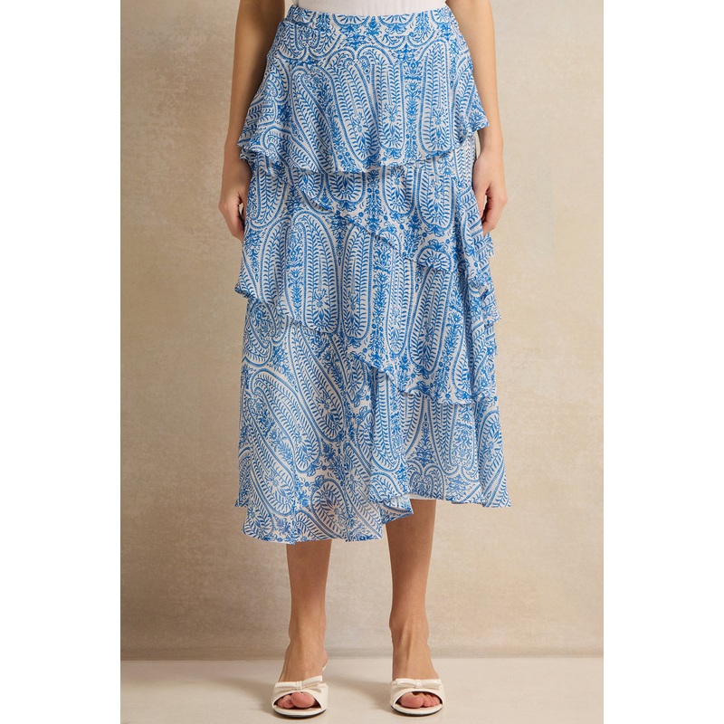 Women Blue Printed Tiered Skirt