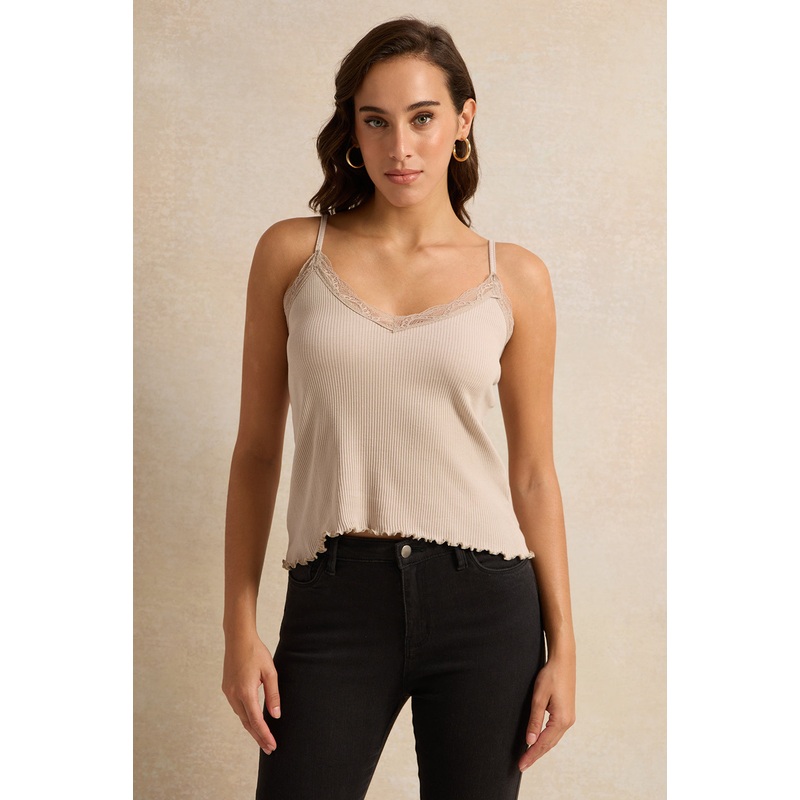 Women Brown Strappy Lace Vest|UK8|UK10|UK12|UK14|UK16|UK18