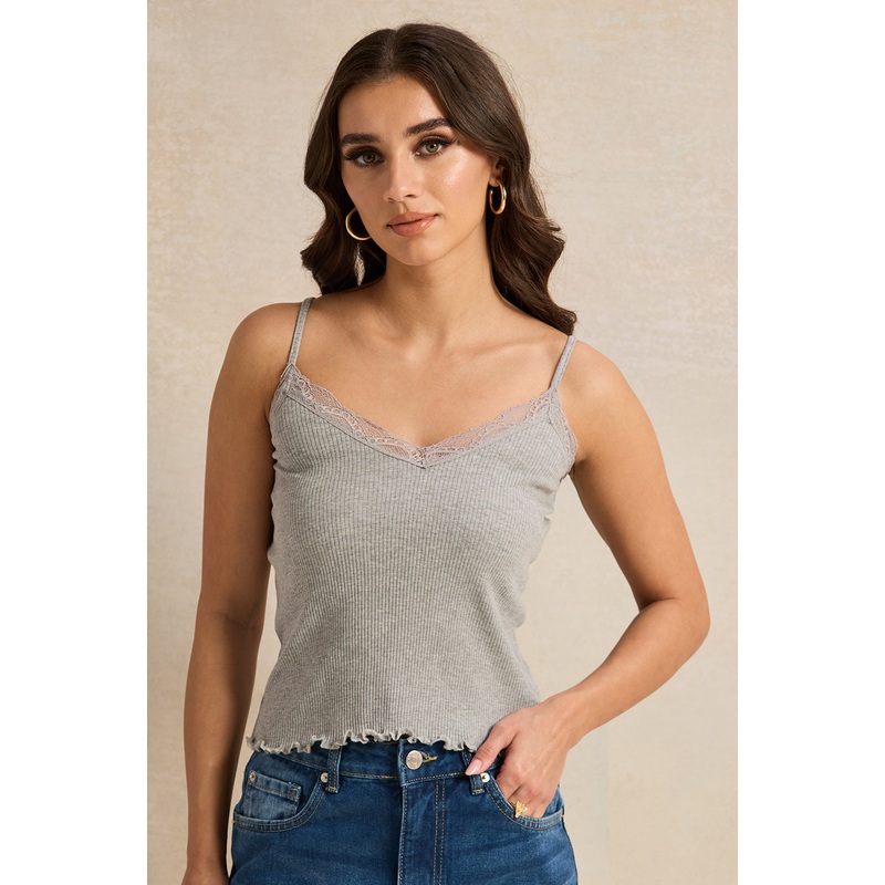Women Grey Strappy Lace Vest|UK8|UK10|UK12|UK14|UK16|UK18