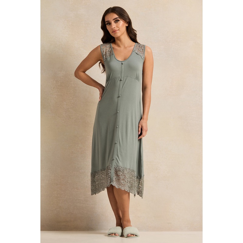 Women Mint Lace Embellished Chemise