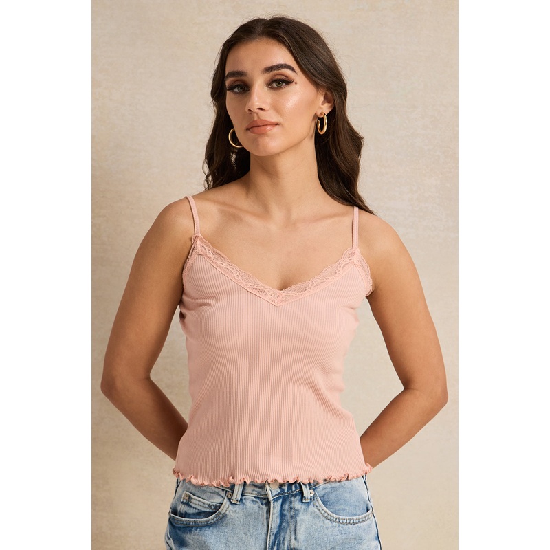 Women Pink Strappy Lace Vest|UK8|UK10|UK12|UK14|UK16|UK18