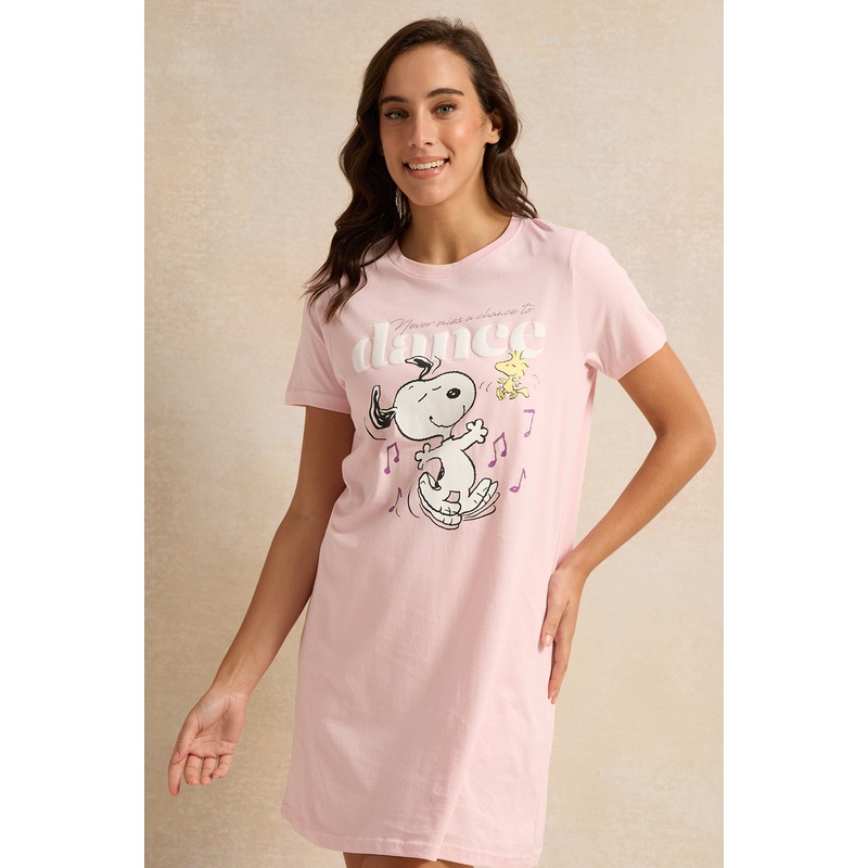 Women Pink Winnie Chest Print Nightshirt
