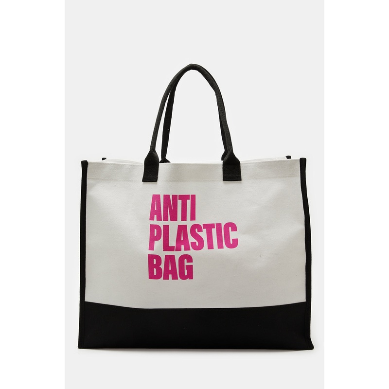 Women White And Black Shopping Bag