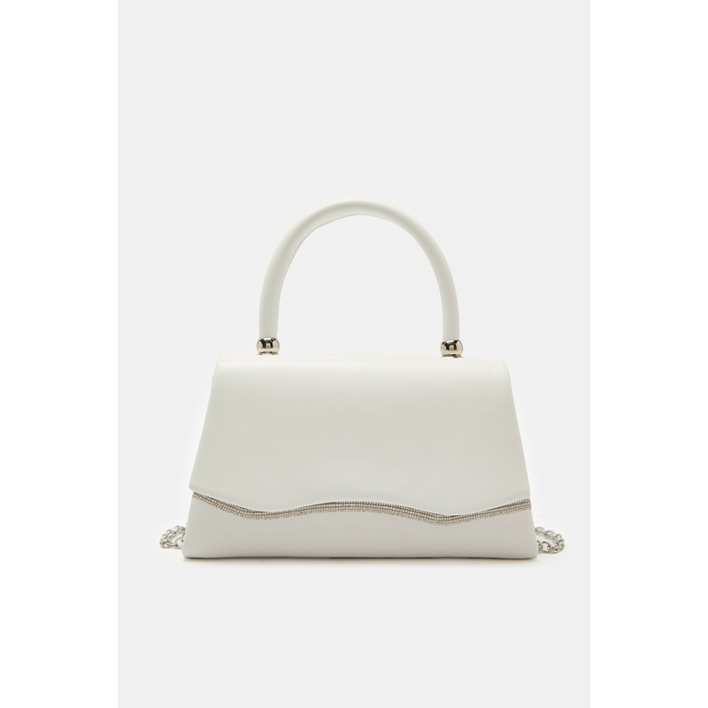 Women White Embellished Evening Bag