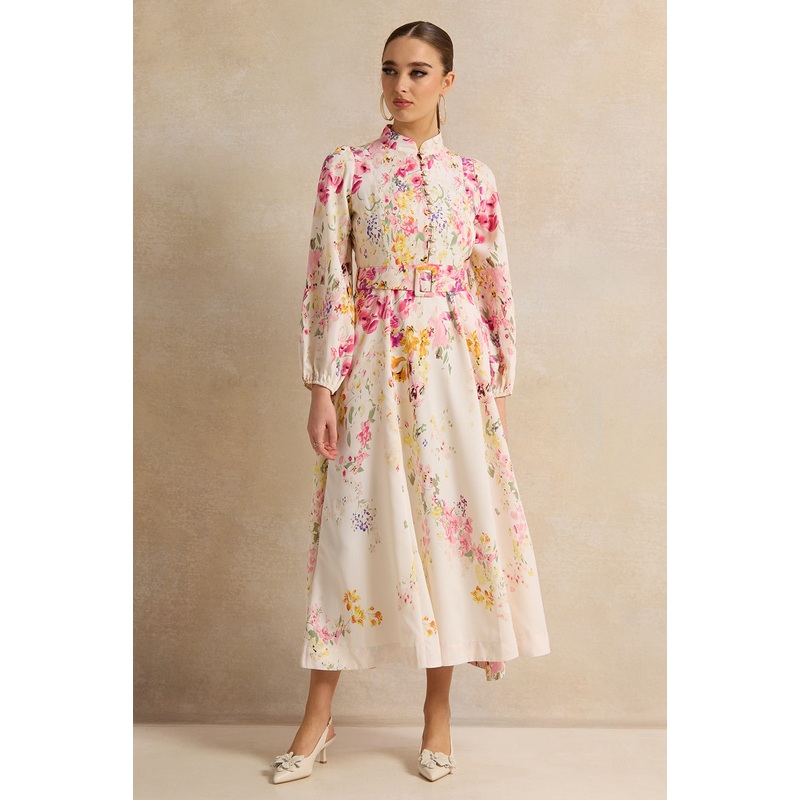 Women White Printed Long Dress