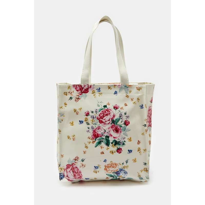 Women White Printed Shopper Bag