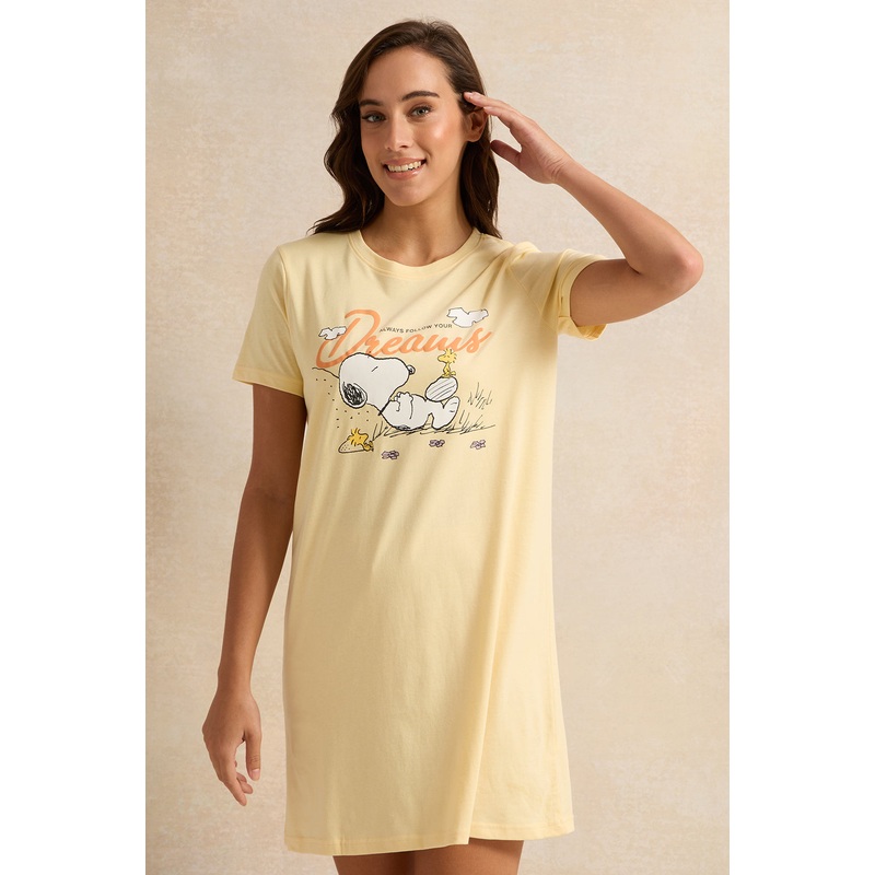 Women Yellow Winnie Chest Print Nightshirt