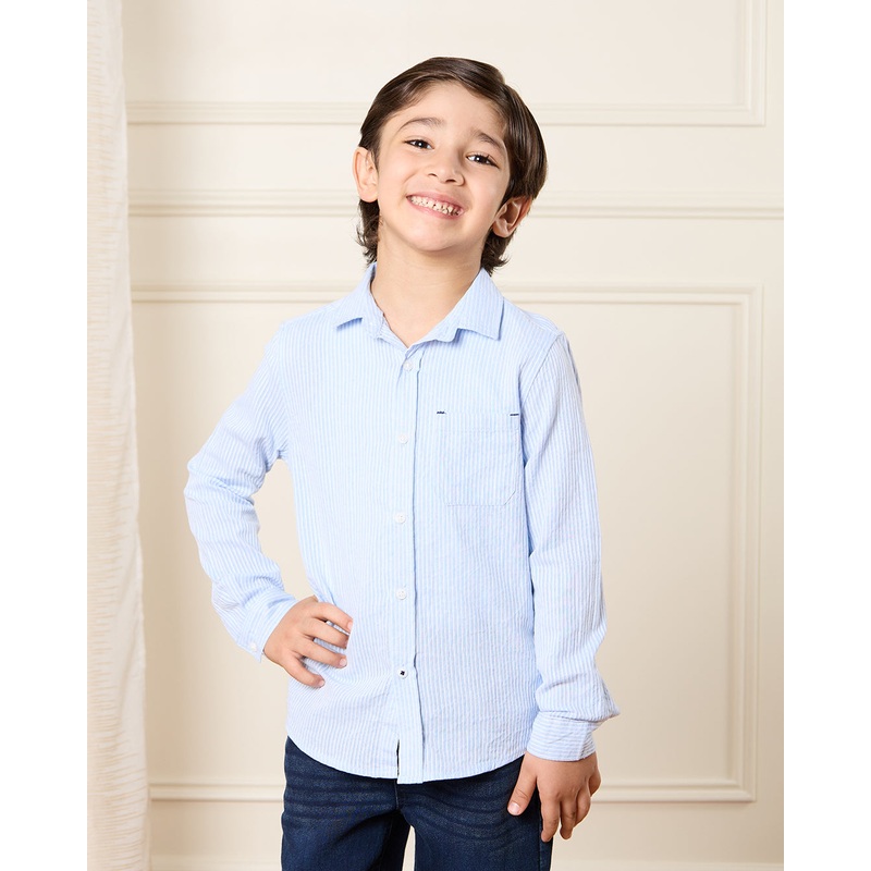 Boys Blue Dobby Long Sleeved Shirt