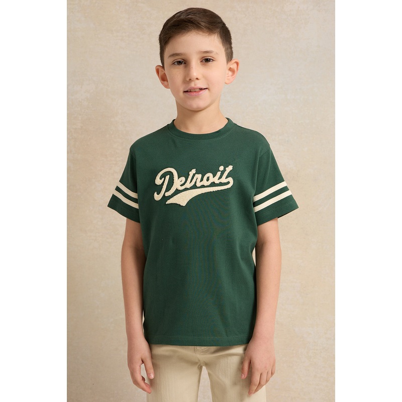 Boys Green Detroit Print Short Sleeve T-Shirt
