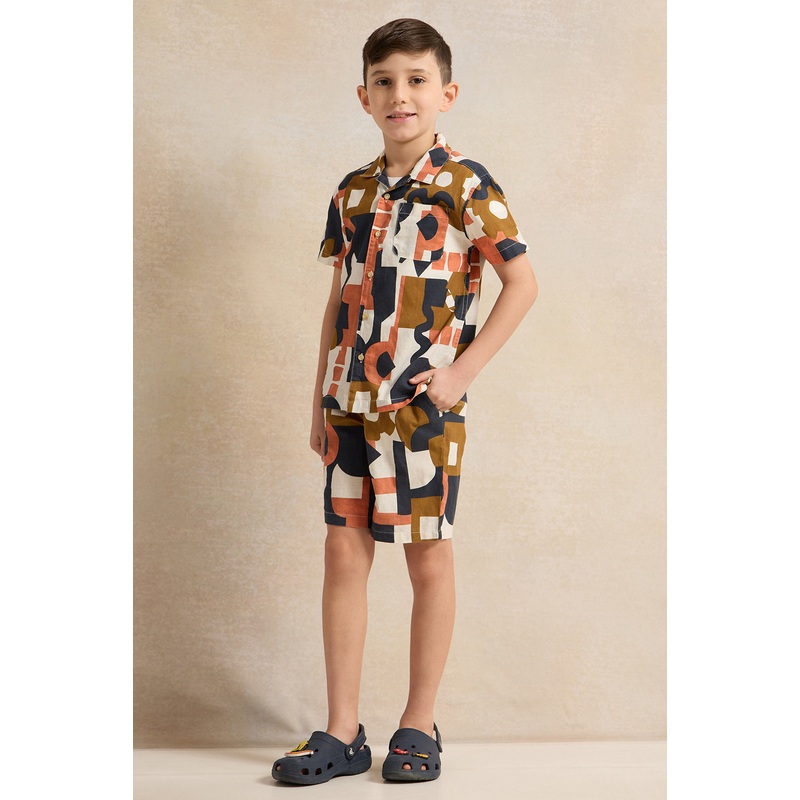 Boys Multicolour Printed Shirt With Shorts set (2 Piece)