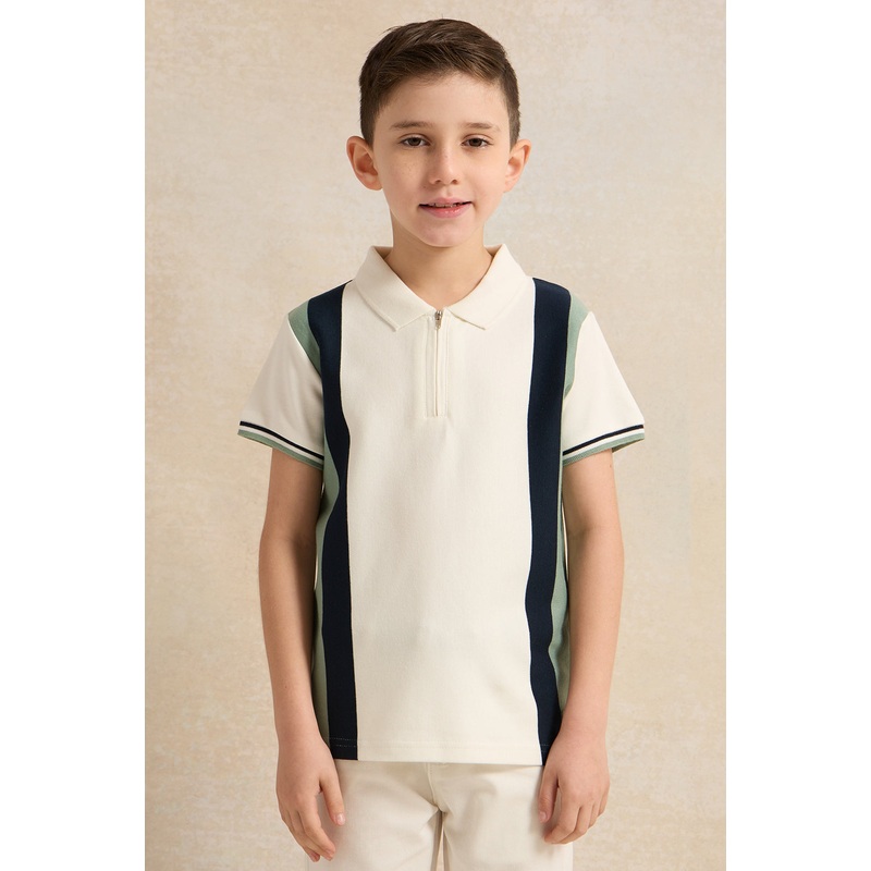 Boys White Polo Shirt With Zipper