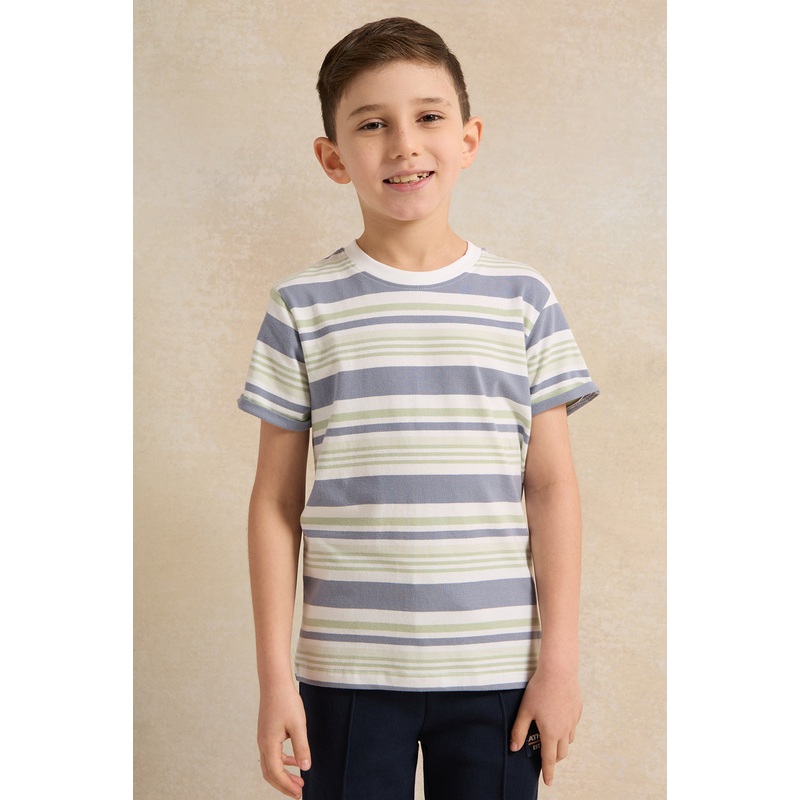 Boys White Striped T-Shirt|2-3 Years|3-4 Years|4-5 Years|5-6 Years|6-7 Years|7-8 Years
