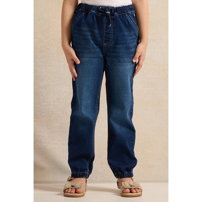 Girls Navy Frill Pocket Jeggings