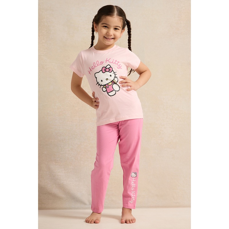 Girls Pink Hello Kitty Pyjama Set (2 Piece)