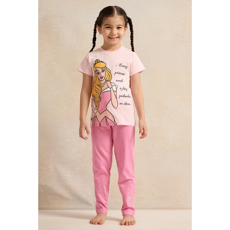 Girls Pink Princess Print Pyjama Set (2 Piece)