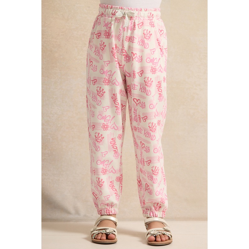 Girls White Print Active Pants