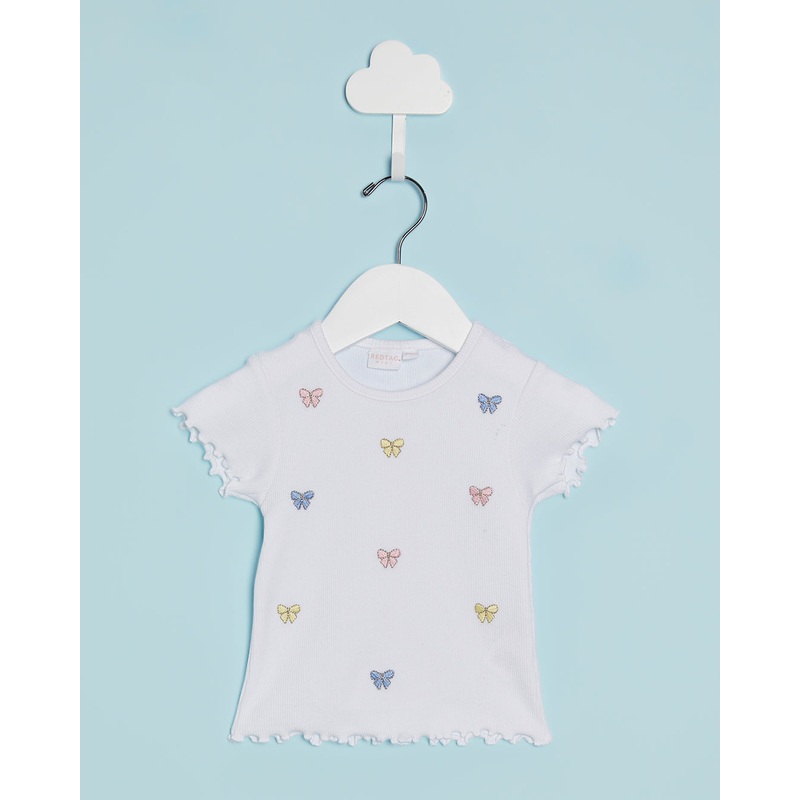 Infant Girls White All Over Embroidered T-Shirt