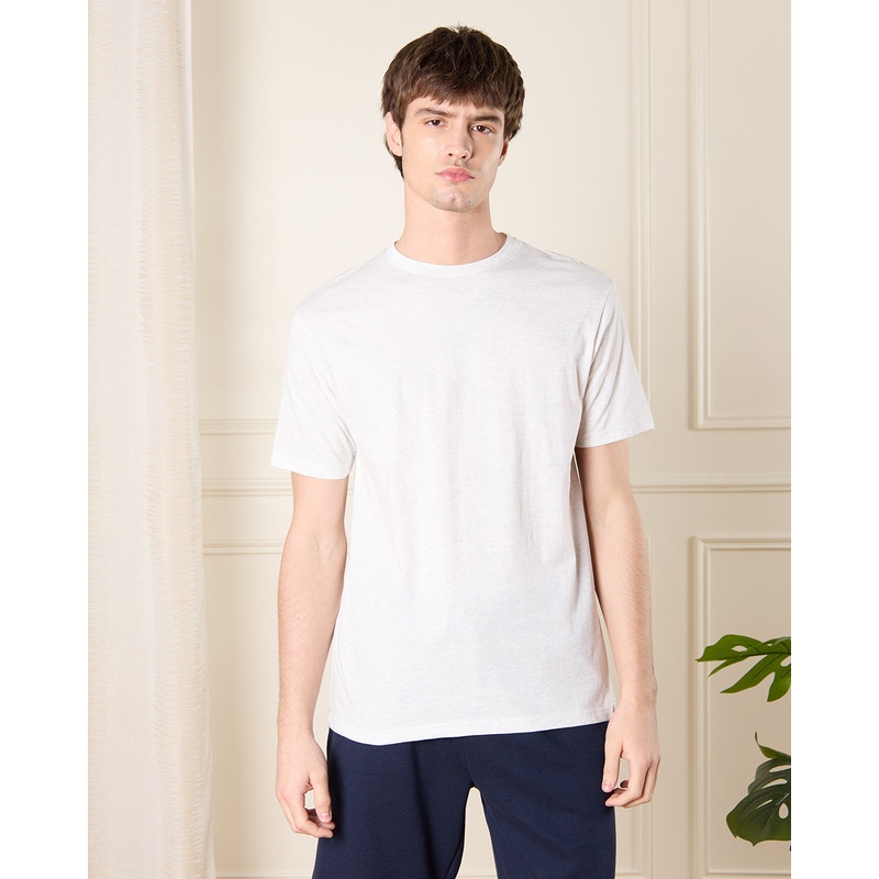 Men Beige Melange Basic T-Shirt