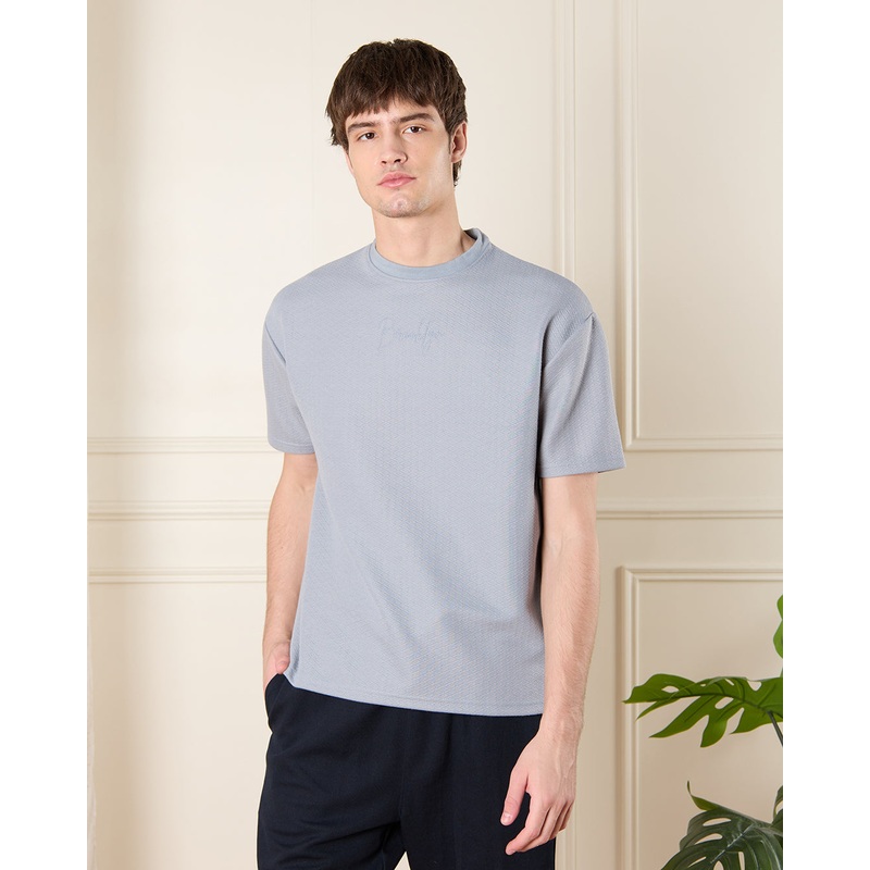 Men Blue Jacquard T-Shirt|Small|Medium|Large|X-Large|XX-Large