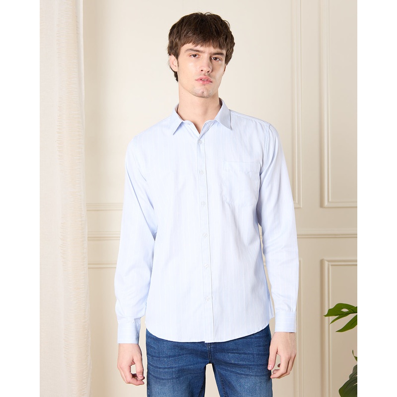 Men Blue Striped Collared Shirt