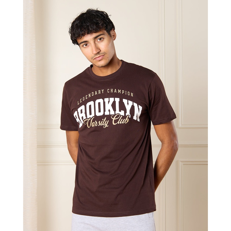 Men Brown Brooklyn Print T-Shirt