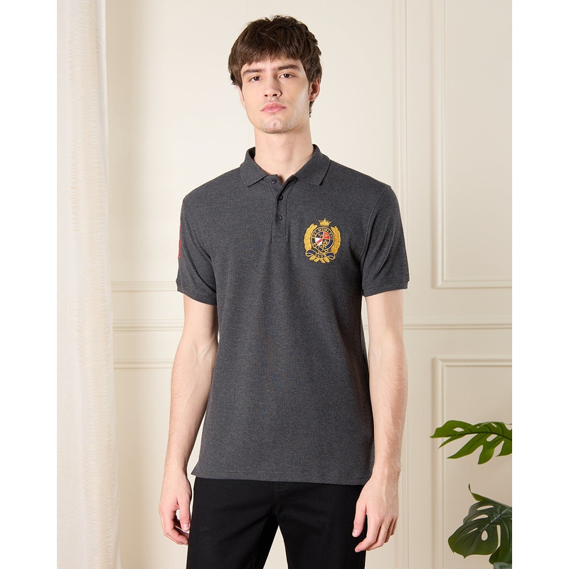 Men Charcoal Badge Polo Shirt|Small|Medium|Large|X-Large|XX-Large