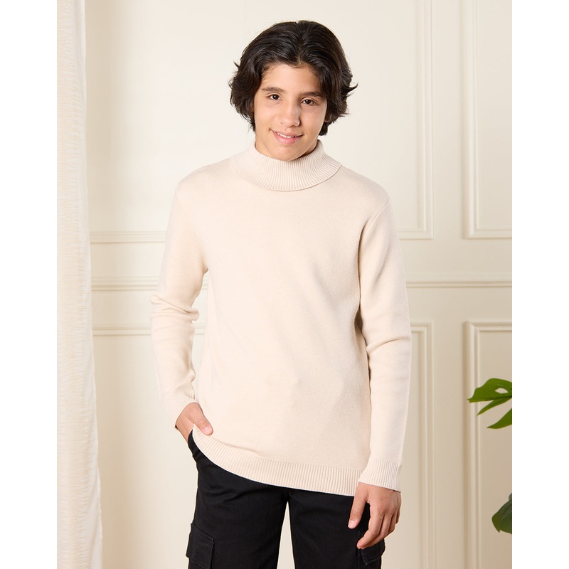 Senior Boys Beige High Neck Pullover
