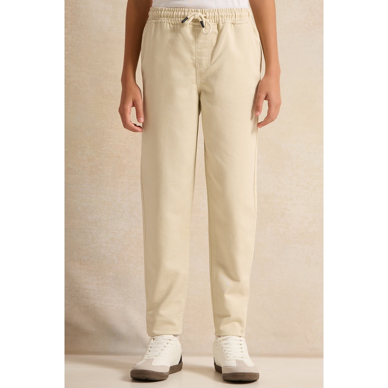 Senior Boys Beige Pull-on Denim Jeans