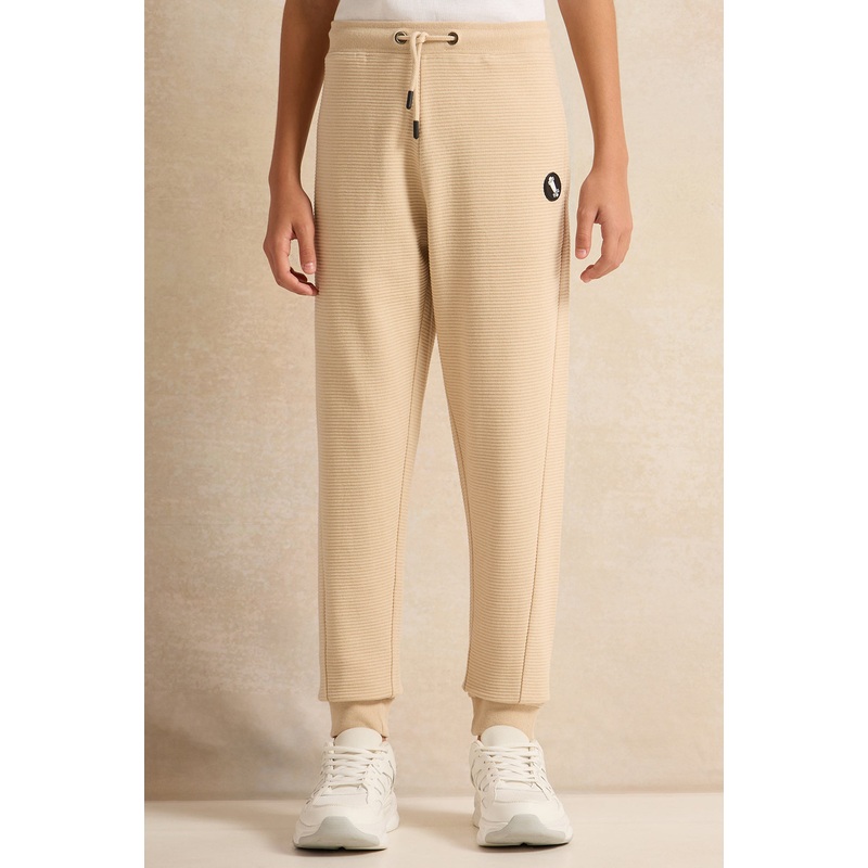 Senior Boys Beige Ribbed Active Pants