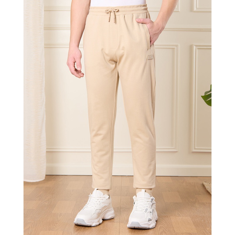 Senior Boys Beige Solid Active Pants