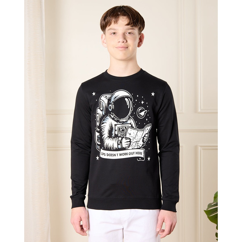 Senior Boys Black Astronaut Print Sweatshirt