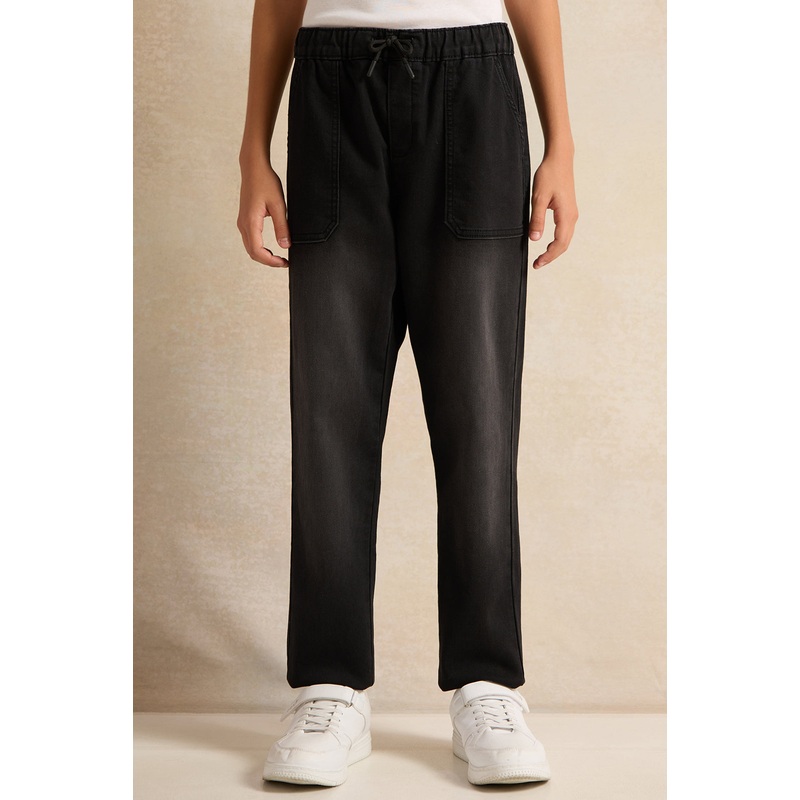 Senior Boys Black Denim Baggy Jeans