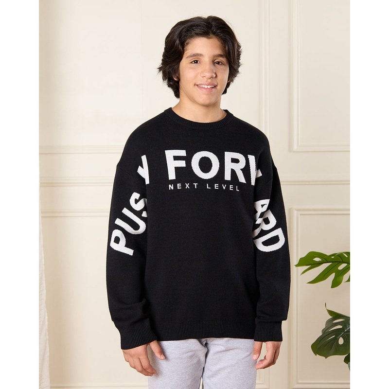 Senior Boys Black Printed Pullover
