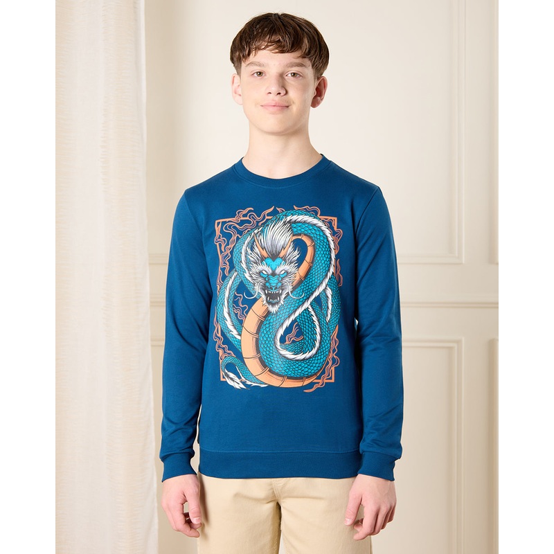 Senior Boys Blue Dragon Printed Sweatshirt