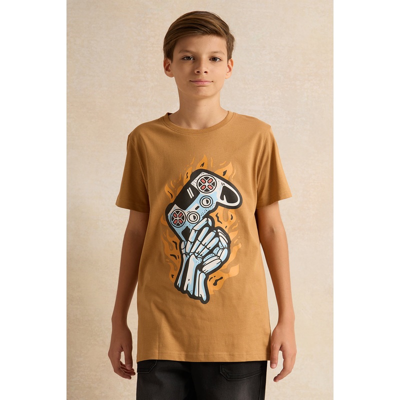 Senior Boys Brown Gaming Graphic T-Shirt