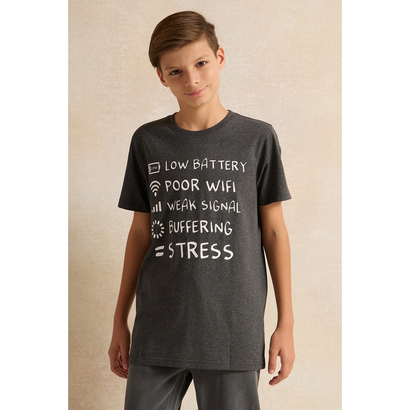 Senior Boys Charcoal Placement Print T-Shirt